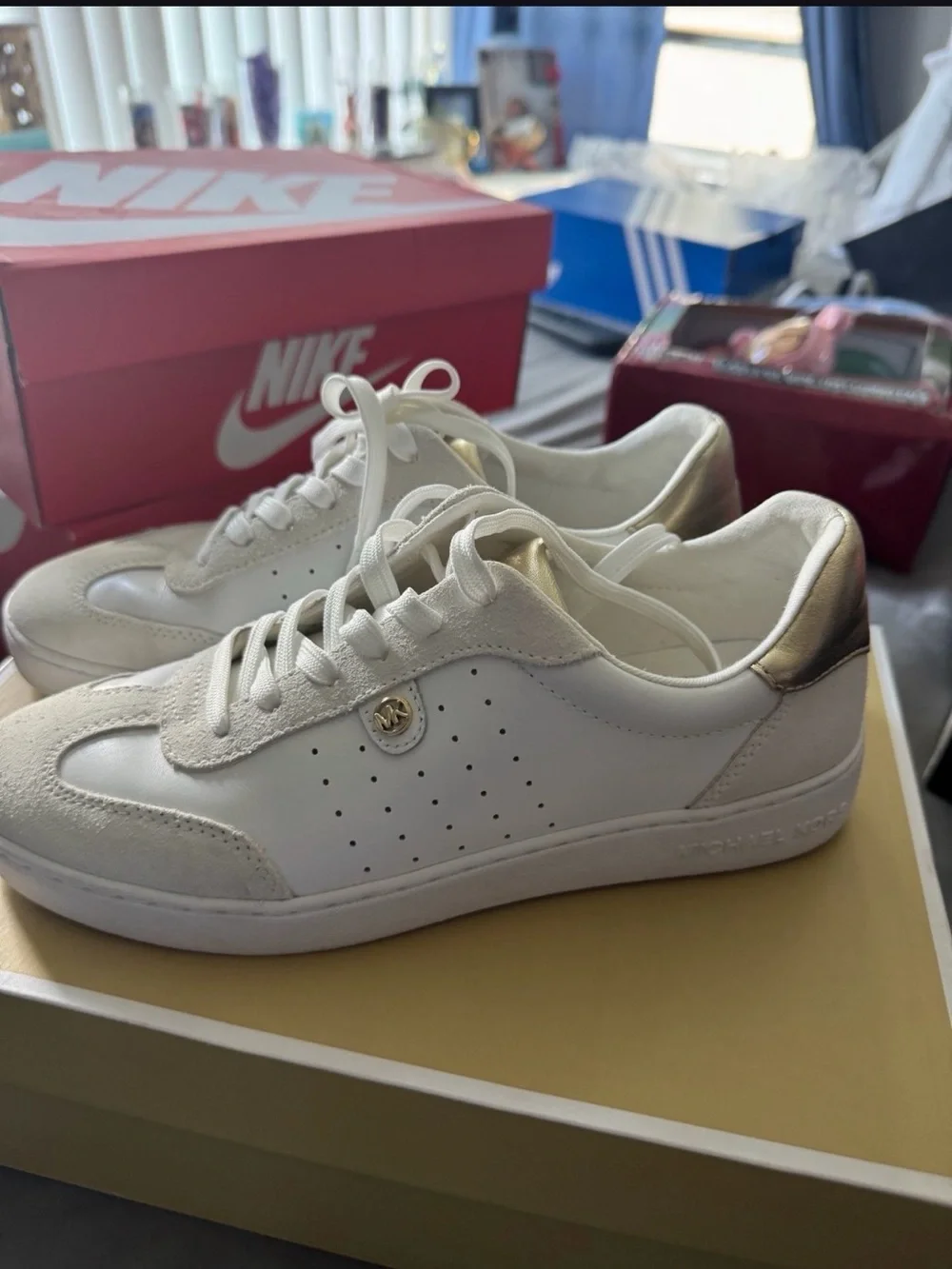 Michael Kors White Sneakers with Metallic Gold Heel